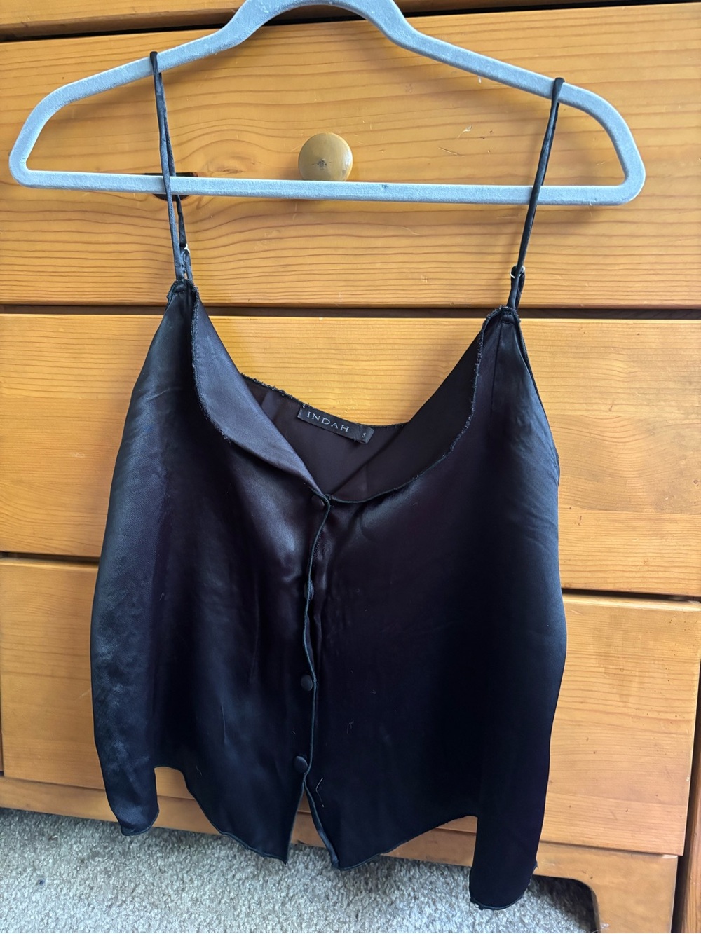 Indah Black Silk Button-Front Cami